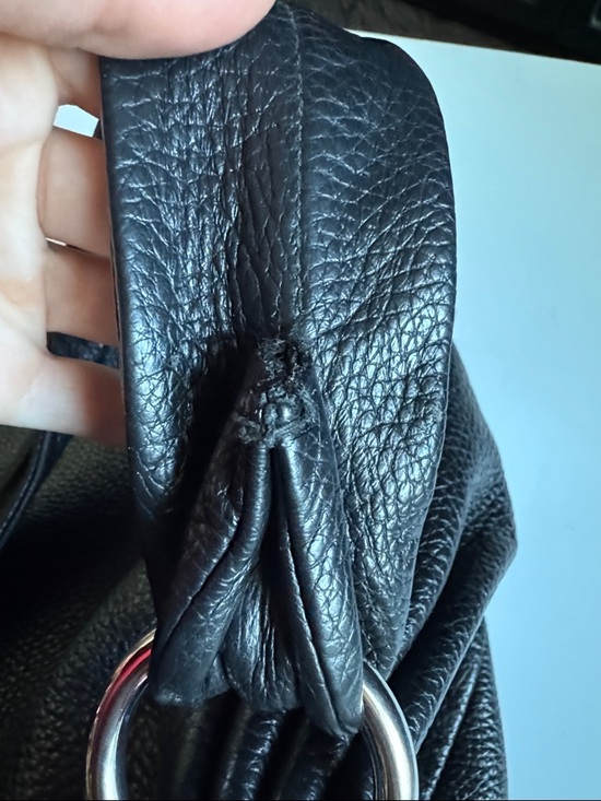 Furla Black Leather Gathered Shoulder Bag with Silver Rings - Picture 4 of 7